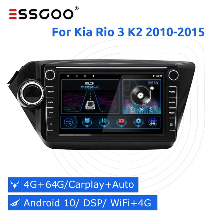 Radio de coche ESSGOO 2 Din Android 10 para Kia Rio 3 K2 2010-2015 autorradio estéreo navegación GPS reproductor Multimedia Carplay DSP 4 + 64G