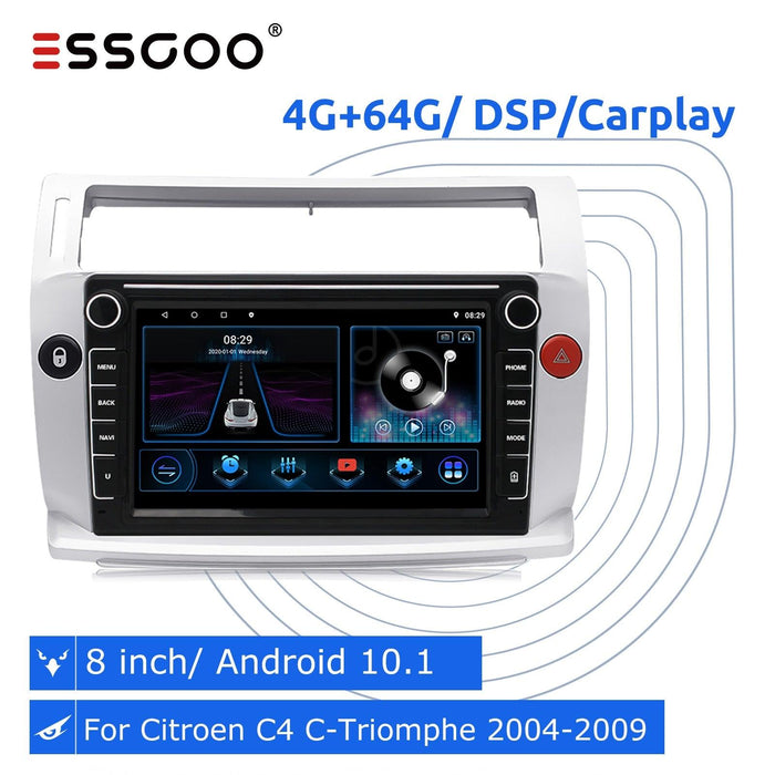 Radio de coche ESSGOO 2 din Android 10,1 para Citroen C4 c-triomphe c-quatre 2004-2009 reproductor Multimedia Carplay autorradio estéreo Wifi