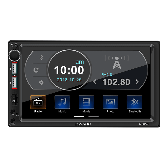 ESSGOO X5 | Double Din Car Stereo with Digital Audio Broadcasting Player Bluetooth GPS